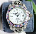 Copy Rolex Submariner White Face Diamond Bezel Steel Strap Citizen 8215 Watches